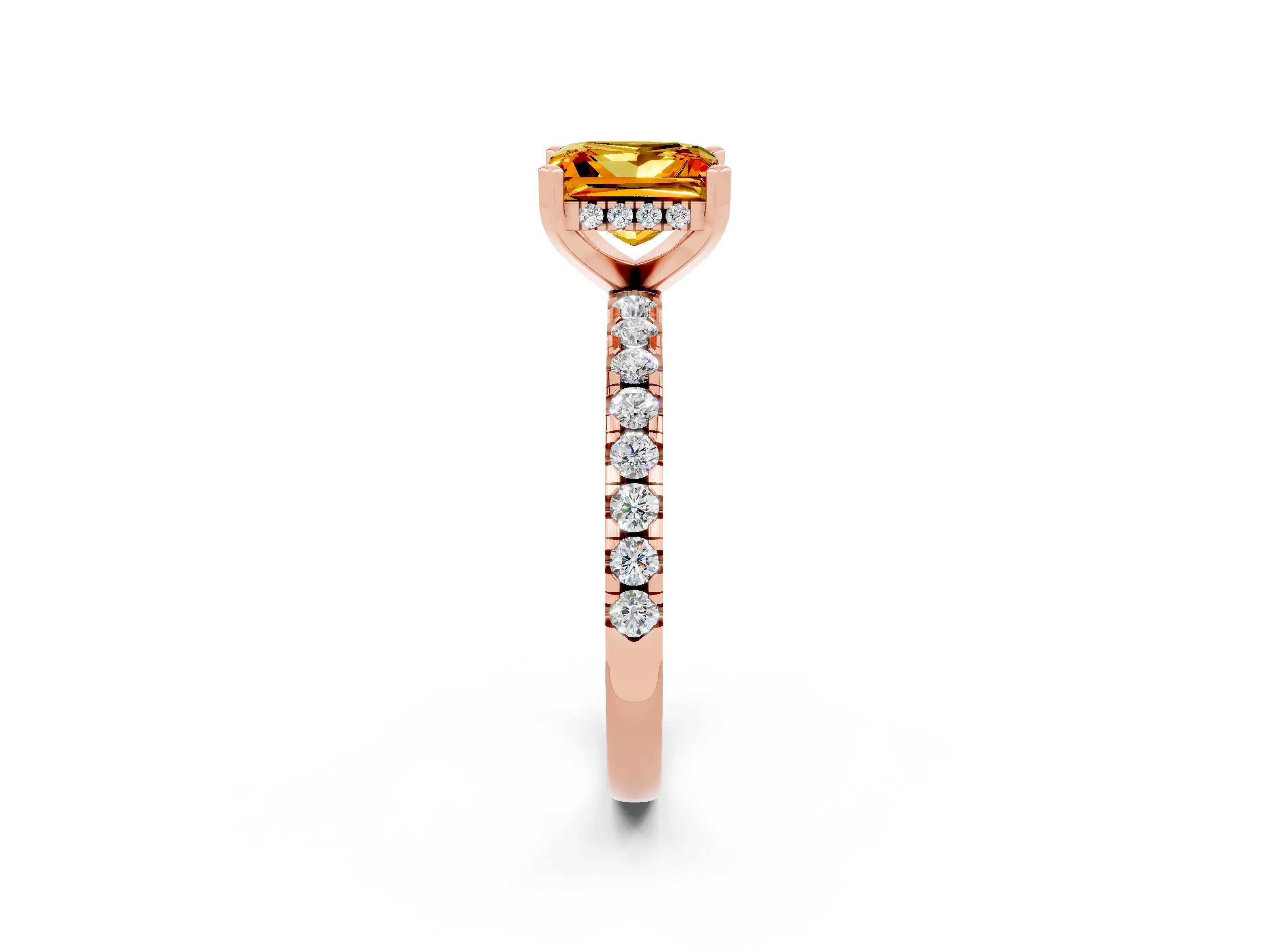 Rose gold Princess Cut Citrine Solitaire Ring with Pavé Band and Four-Prong Setting_26
