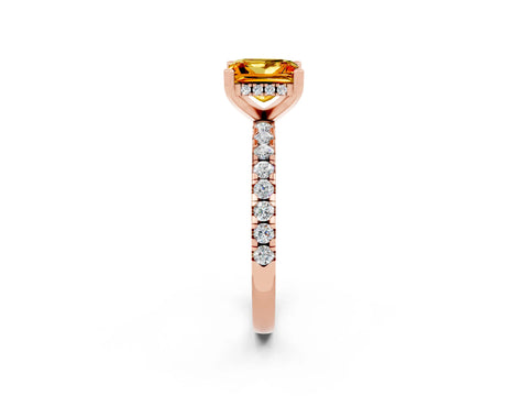 Rose gold Princess Cut Citrine Solitaire Ring with Pavé Band and Four-Prong Setting_26