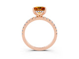 Rose gold Princess Cut Citrine Solitaire Ring with Pavé Band and Four-Prong Setting_27