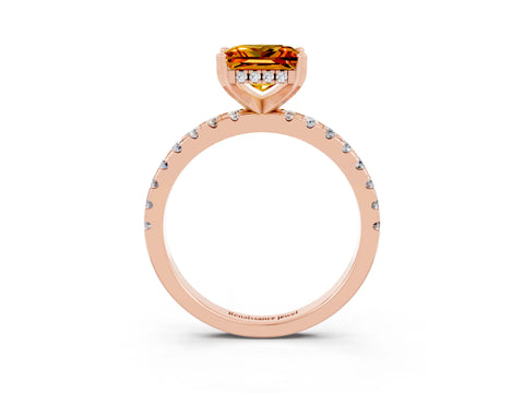 Rose gold Princess Cut Citrine Solitaire Ring with Pavé Band and Four-Prong Setting_27