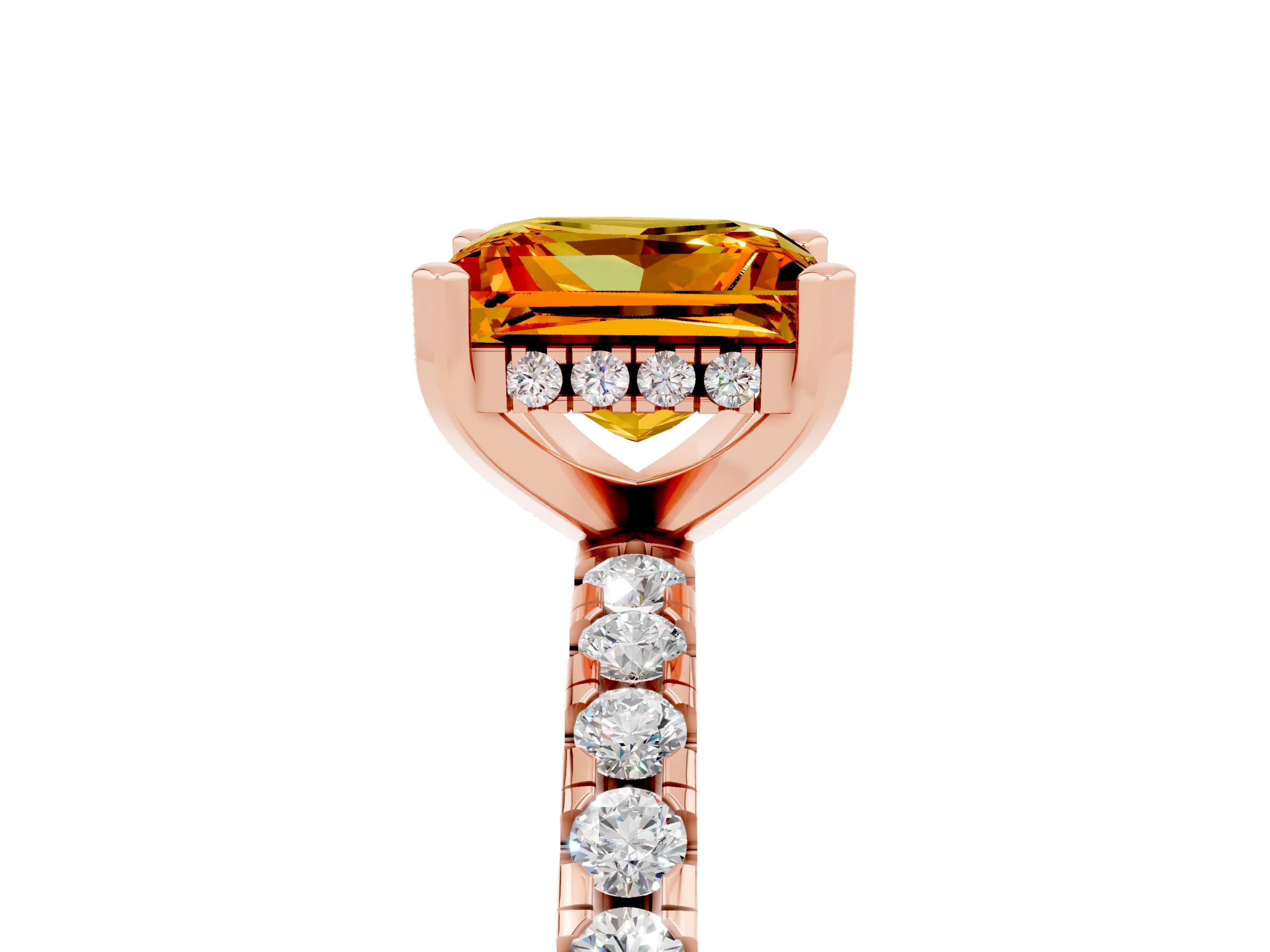 Rose gold Princess Cut Citrine Solitaire Ring with Pavé Band and Four-Prong Setting_29