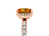 Rose gold Princess Cut Citrine Solitaire Ring with Pavé Band and Four-Prong Setting_29