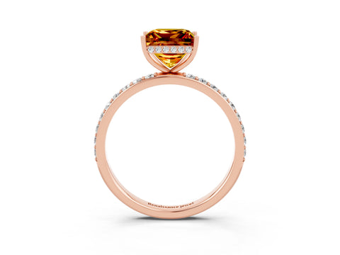 Rose gold Princess Cut Citrine Solitaire Ring with Pavé Band and Hidden Halo_15