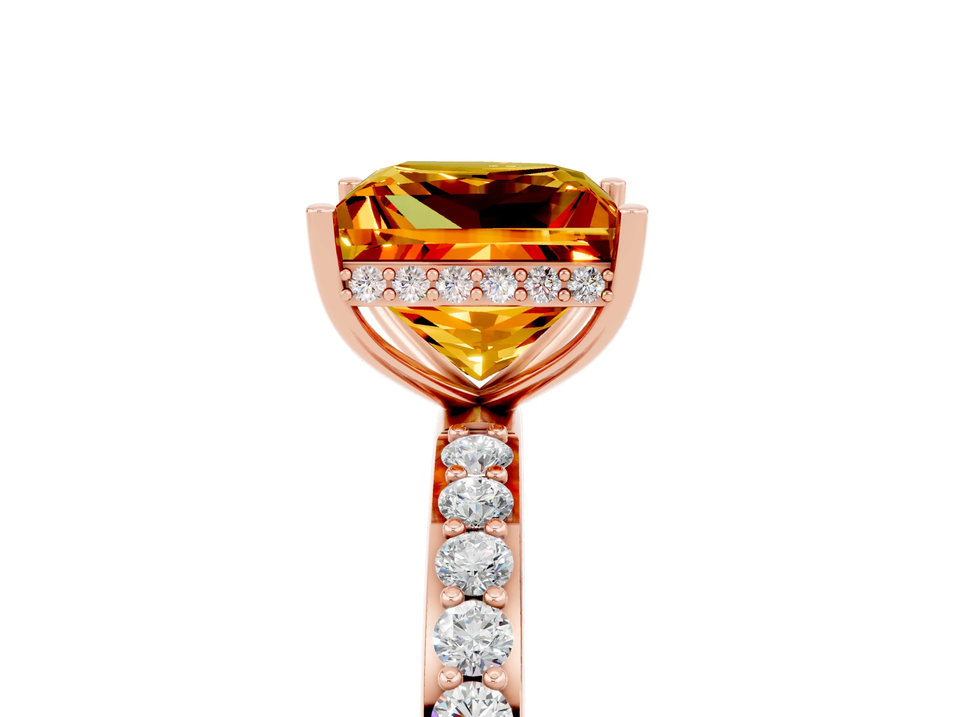 Rose gold Princess Cut Citrine Solitaire Ring with Pavé Band and Hidden Halo_17