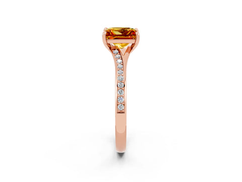 Rose gold Princess Cut Citrine Solitaire Ring with Pavé Band and Prong Setting_14