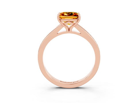 Rose gold Princess Cut Citrine Solitaire Ring with Pavé Band and Prong Setting_15
