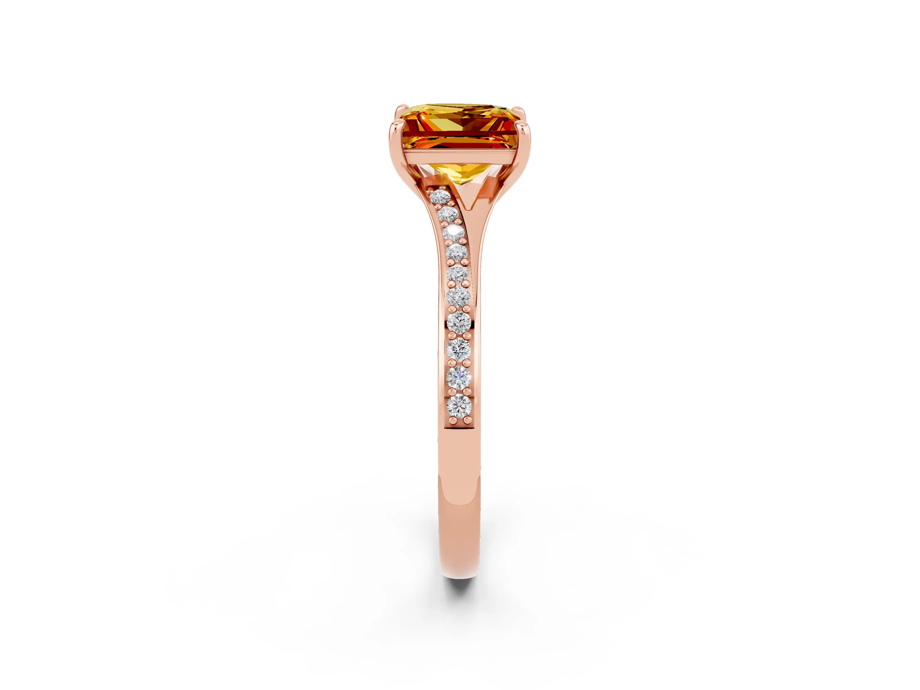 Rose gold Princess Cut Citrine Solitaire Ring with Pavé Band and Prong Setting_2