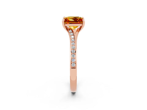 Rose gold Princess Cut Citrine Solitaire Ring with Pavé Band and Prong Setting_2