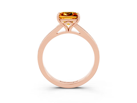 Rose gold Princess Cut Citrine Solitaire Ring with Pavé Band and Prong Setting_3