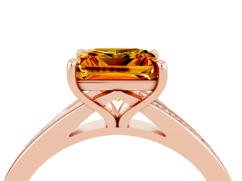 Rose gold Princess Cut Citrine Solitaire Ring with Pavé Band and Prong Setting_4