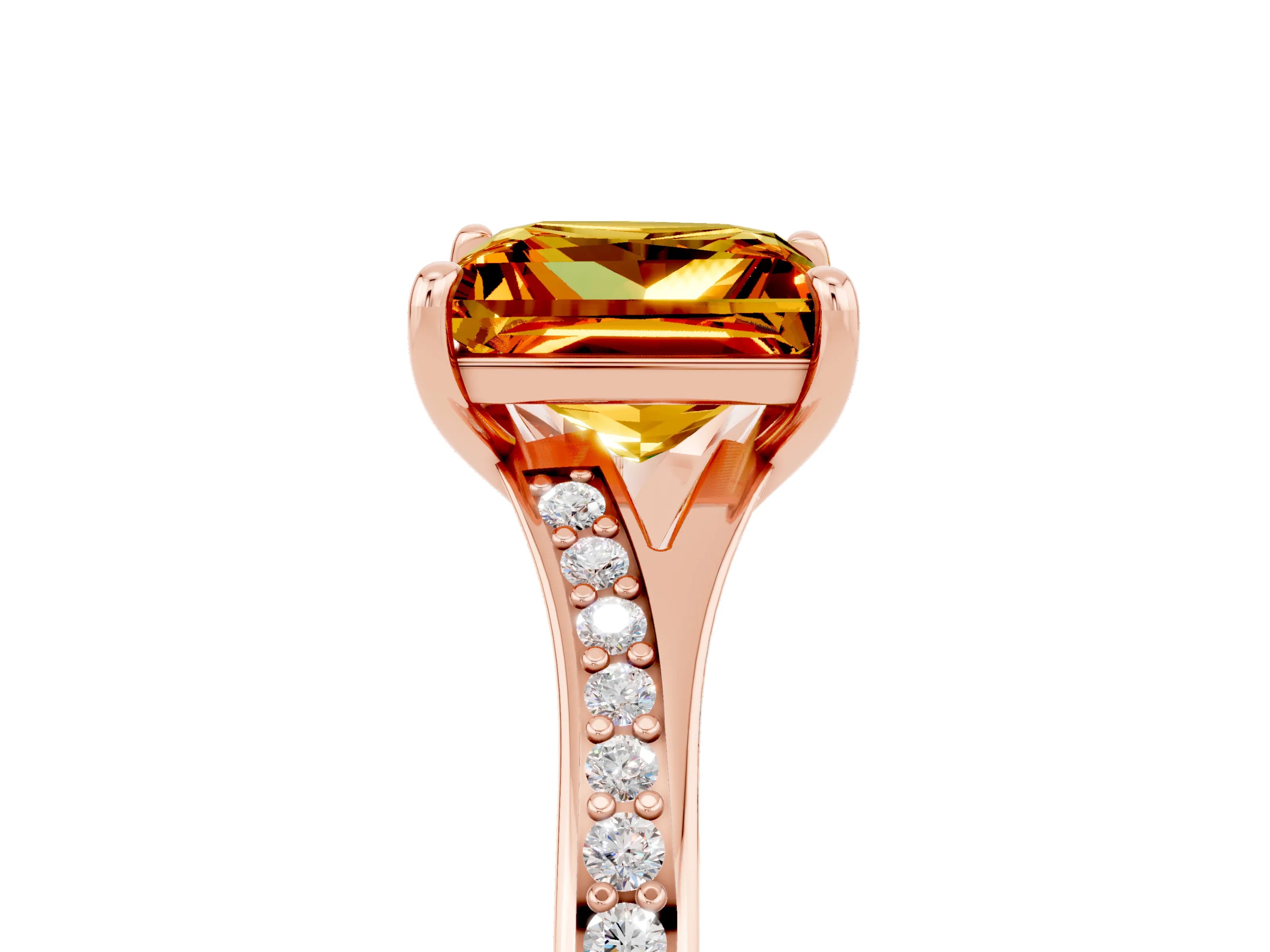 Rose gold Princess Cut Citrine Solitaire Ring with Pavé Band and Prong Setting_5