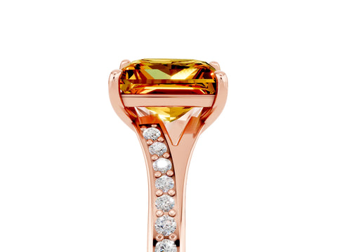 Rose gold Princess Cut Citrine Solitaire Ring with Pavé Band and Prong Setting_5