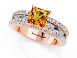 Rose gold Princess Cut Citrine Solitaire Ring with Pavé and Channel Set Band_1
