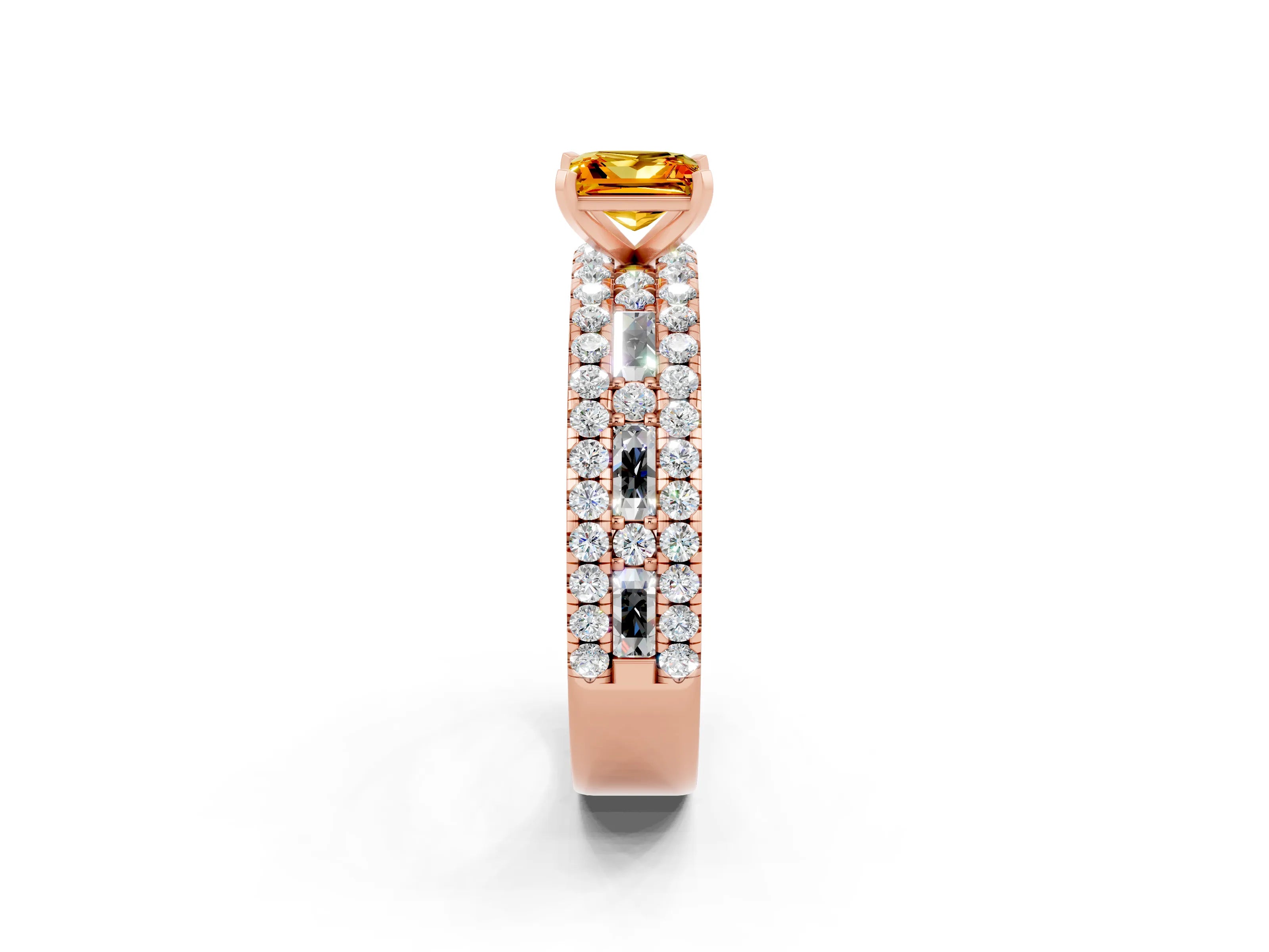 Rose gold Princess Cut Citrine Solitaire Ring with Pavé and Channel Set Band_2
