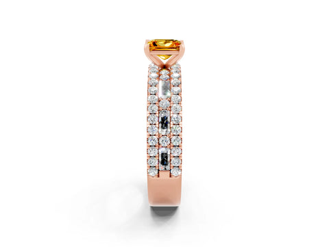 Rose gold Princess Cut Citrine Solitaire Ring with Pavé and Channel Set Band_2