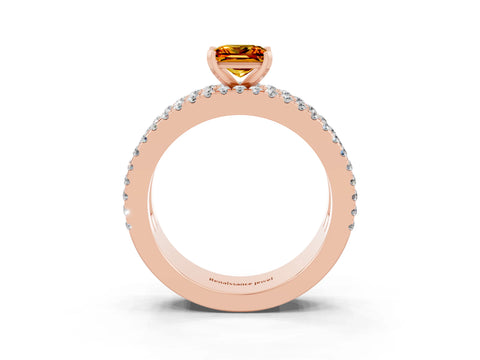 Rose gold Princess Cut Citrine Solitaire Ring with Pavé and Channel Set Band_3