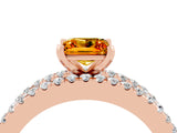 Rose gold Princess Cut Citrine Solitaire Ring with Pavé and Channel Set Band_4