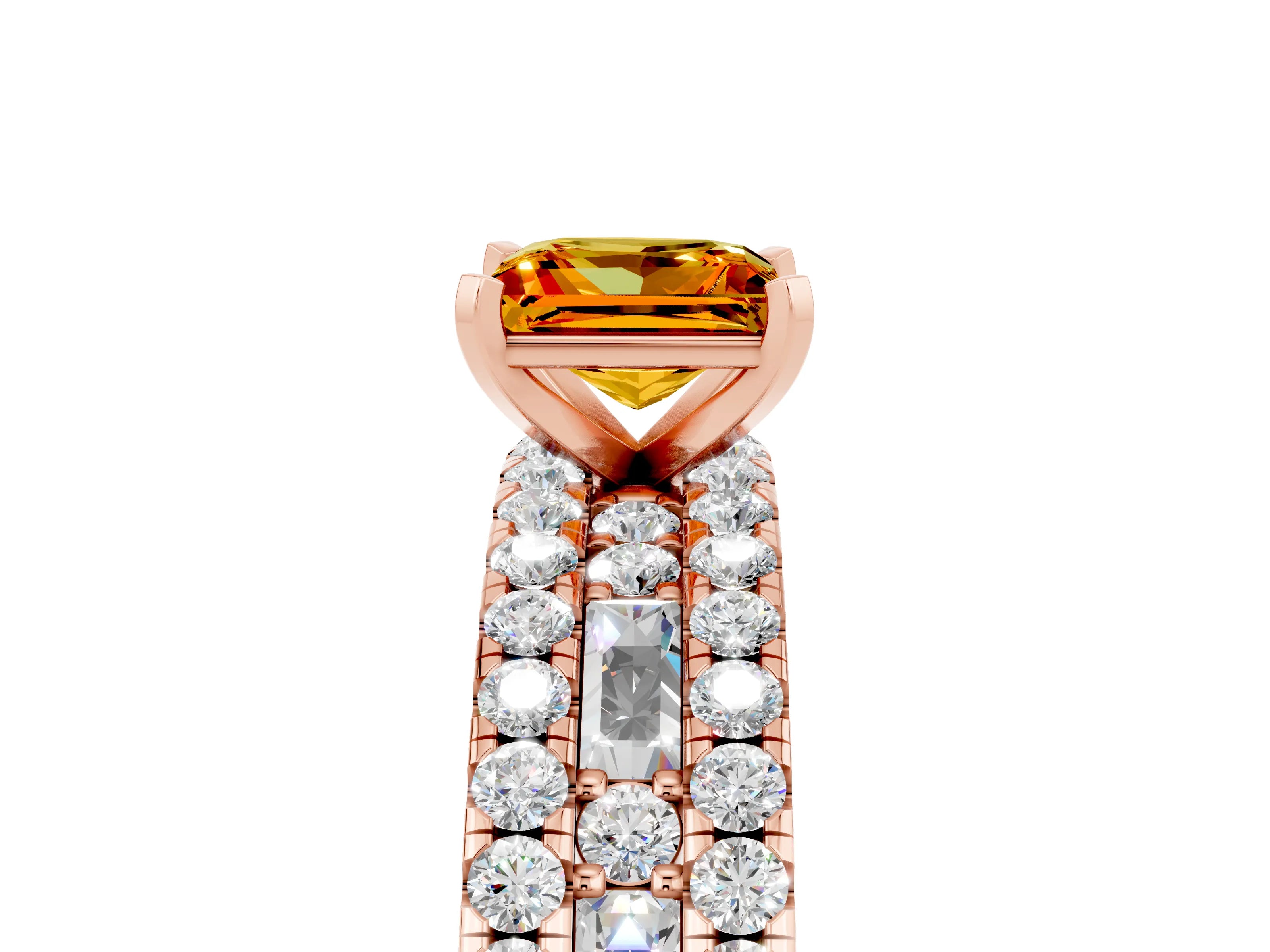 Rose gold Princess Cut Citrine Solitaire Ring with Pavé and Channel Set Band_5