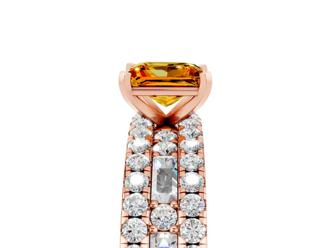 Rose gold Princess Cut Citrine Solitaire Ring with Pavé and Channel Set Band_5