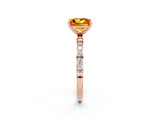 Rose gold Princess Cut Citrine Solitaire Ring with Pave Band and Four Prong Setting_26