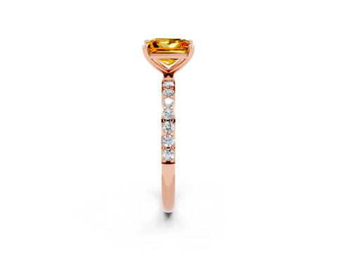 Rose gold Princess Cut Citrine Solitaire Ring with Pave Band and Four Prong Setting_26