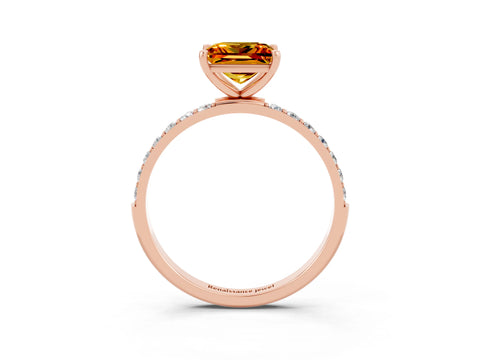 Rose gold Princess Cut Citrine Solitaire Ring with Pave Band and Four Prong Setting_27