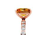 Rose gold Princess Cut Citrine Solitaire Ring with Pave Band and Four Prong Setting_29