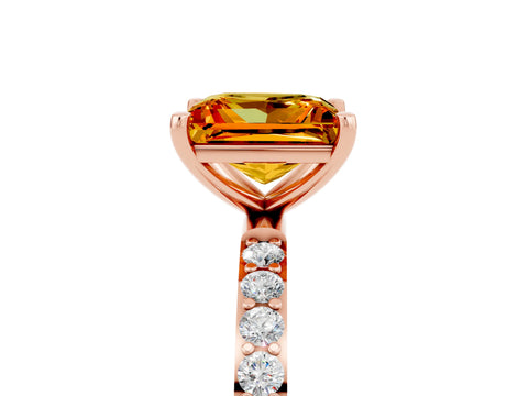 Rose gold Princess Cut Citrine Solitaire Ring with Pave Band and Four Prong Setting_29