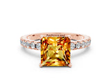 Rose gold Princess Cut Citrine Solitaire Ring with Round  Pavé Band and Four-Prong Setting_44