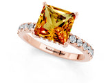Rose gold Princess Cut Citrine Solitaire Ring with Round  Pavé Band and Four-Prong Setting_45