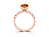 Rose gold Princess Cut Citrine Solitaire Ring with Round  Pavé Band and Four-Prong Setting_47
