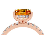Rose gold Princess Cut Citrine Solitaire Ring with Round  Pavé Band and Four-Prong Setting_48