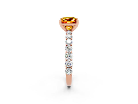Rose gold Princess Cut Citrine Solitaire Ring with Shared Prong Pavé Band and Four-Prong Setting_2