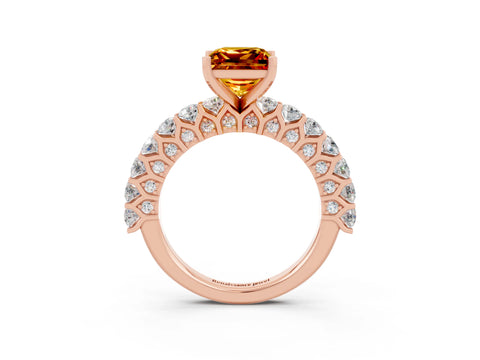 Rose gold Princess Cut Citrine Solitaire Ring with Shared Prong Pavé Band and Four-Prong Setting_3