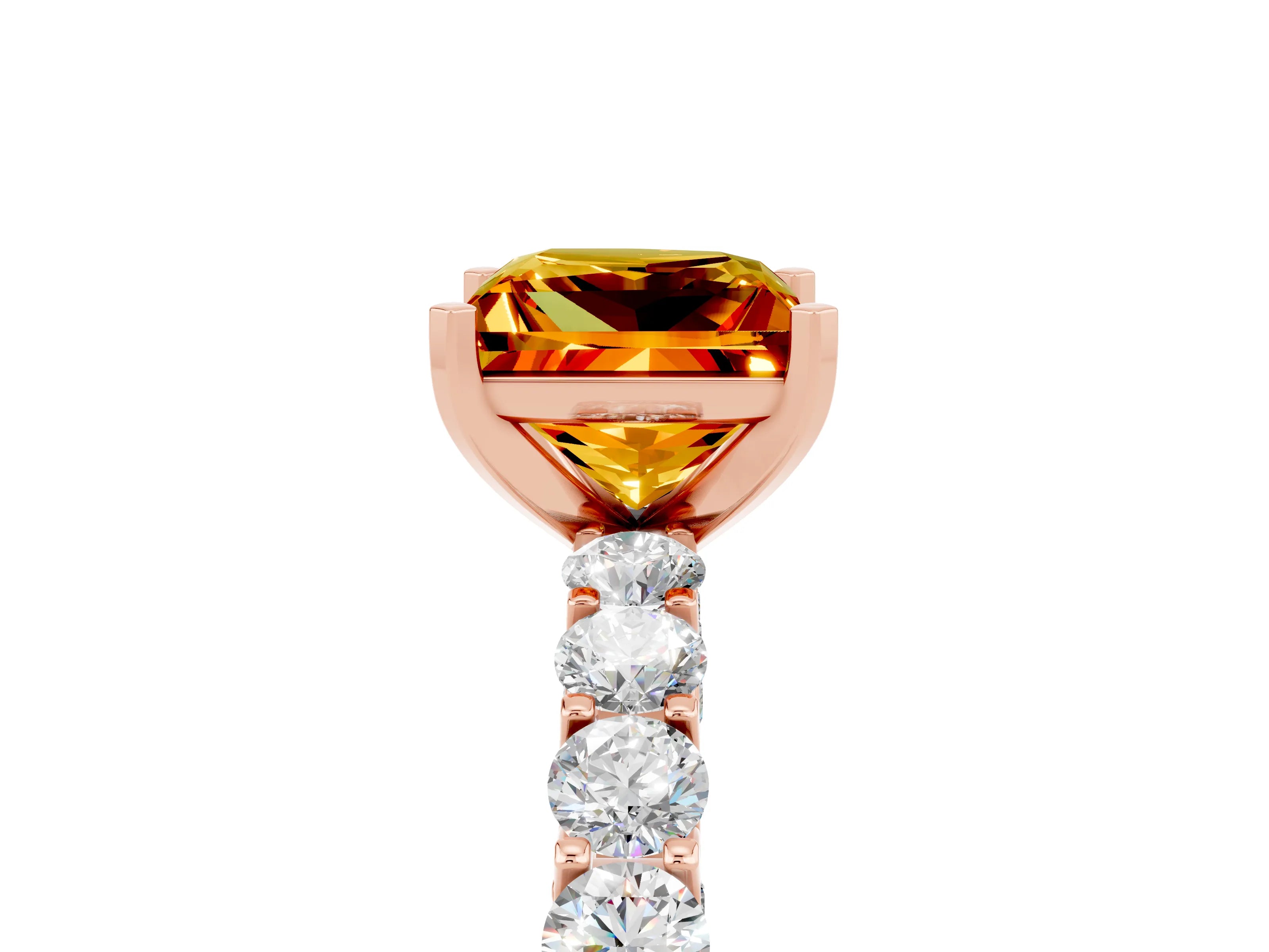 Rose gold Princess Cut Citrine Solitaire Ring with Shared Prong Pavé Band and Four-Prong Setting_5