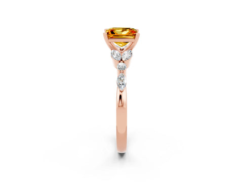 Rose gold Princess Cut Citrine Solitaire Ring with Side Stones and Four-Prong Setting_14
