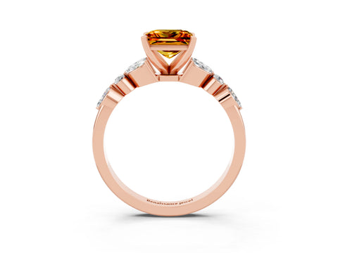 Rose gold Princess Cut Citrine Solitaire Ring with Side Stones and Four-Prong Setting_15