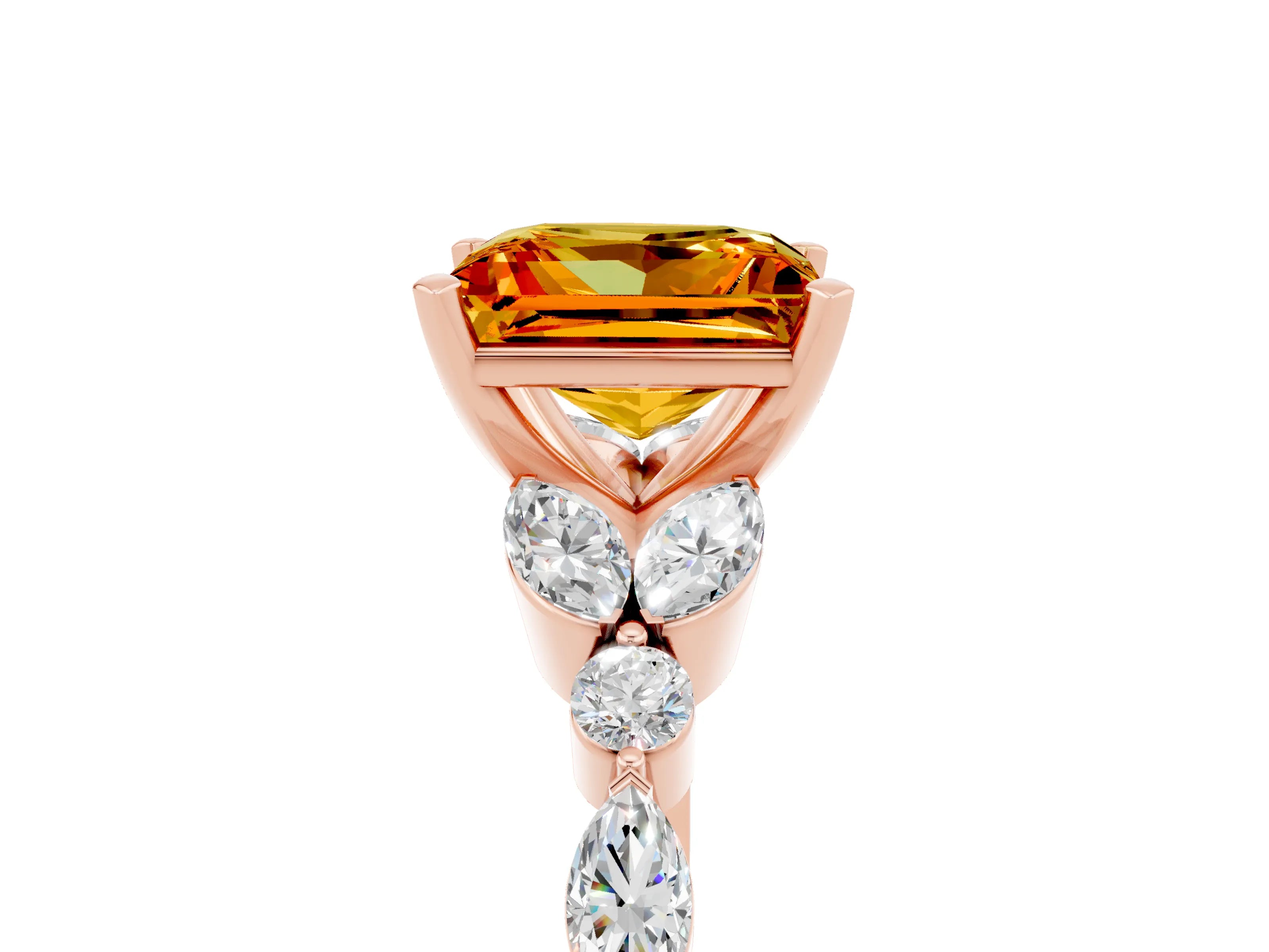 Rose gold Princess Cut Citrine Solitaire Ring with Side Stones and Four-Prong Setting_17