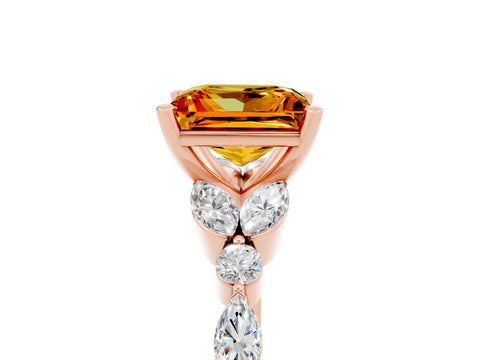 Rose gold Princess Cut Citrine Solitaire Ring with Side Stones and Four-Prong Setting_17