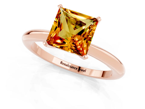Rose gold Princess Cut Citrine Solitaire Ring with Six-Prong Setting and Classic Band_1