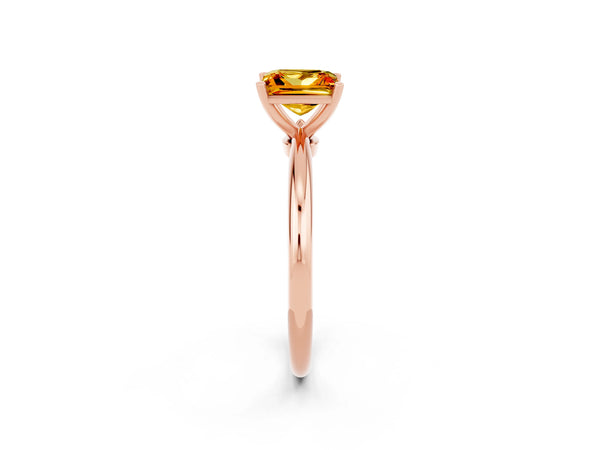 Rose gold Princess Cut Citrine Solitaire Ring with Six-Prong Setting and Classic Band