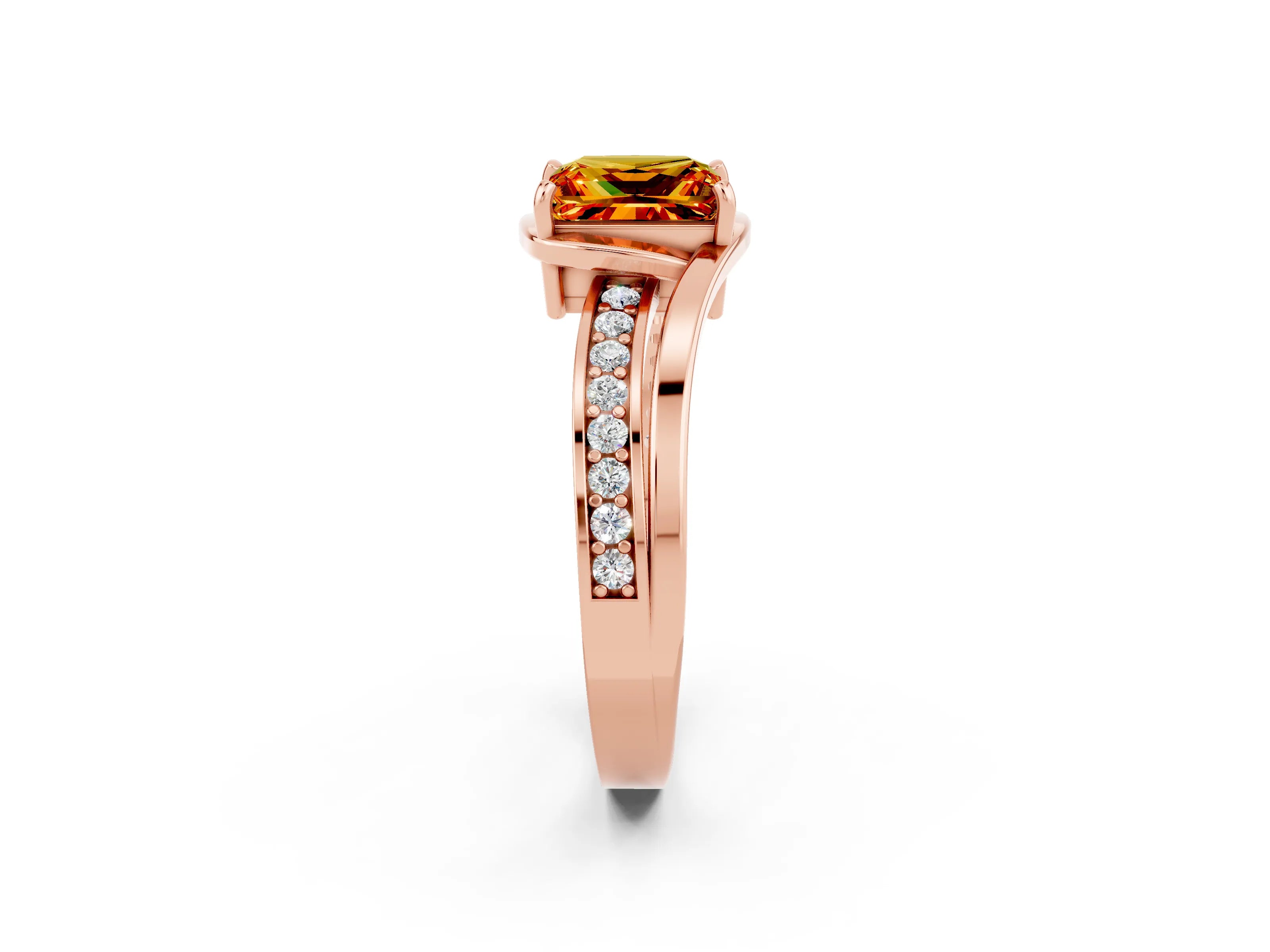Rose gold Princess Cut Citrine Solitaire Ring with Split Shank and Prong Setting_2