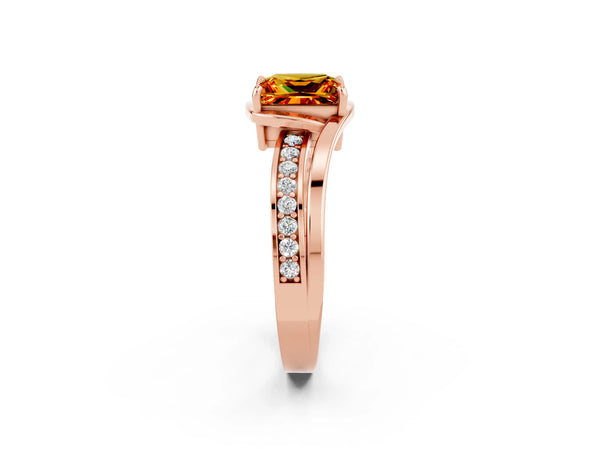 Rose gold Princess Cut Citrine Solitaire Ring with Split Shank and Prong Setting