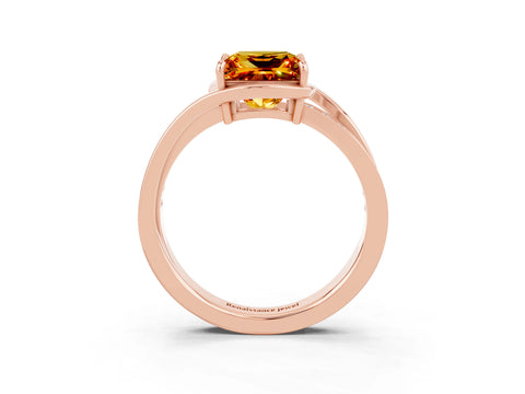 Rose gold Princess Cut Citrine Solitaire Ring with Split Shank and Prong Setting_3