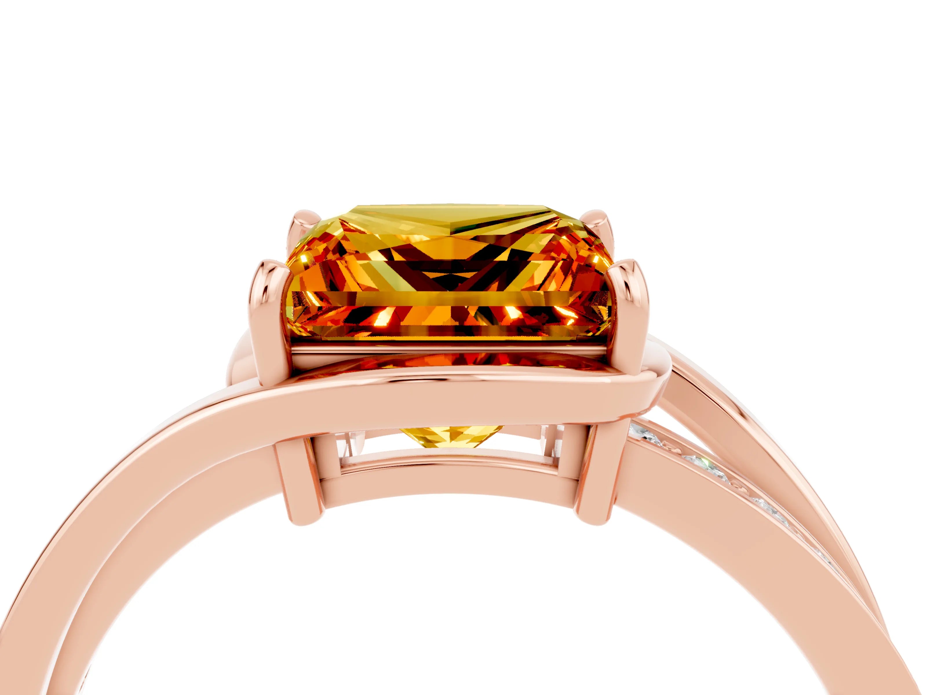 Rose gold Princess Cut Citrine Solitaire Ring with Split Shank and Prong Setting_4