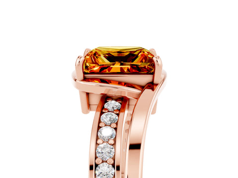 Rose gold Princess Cut Citrine Solitaire Ring with Split Shank and Prong Setting_5