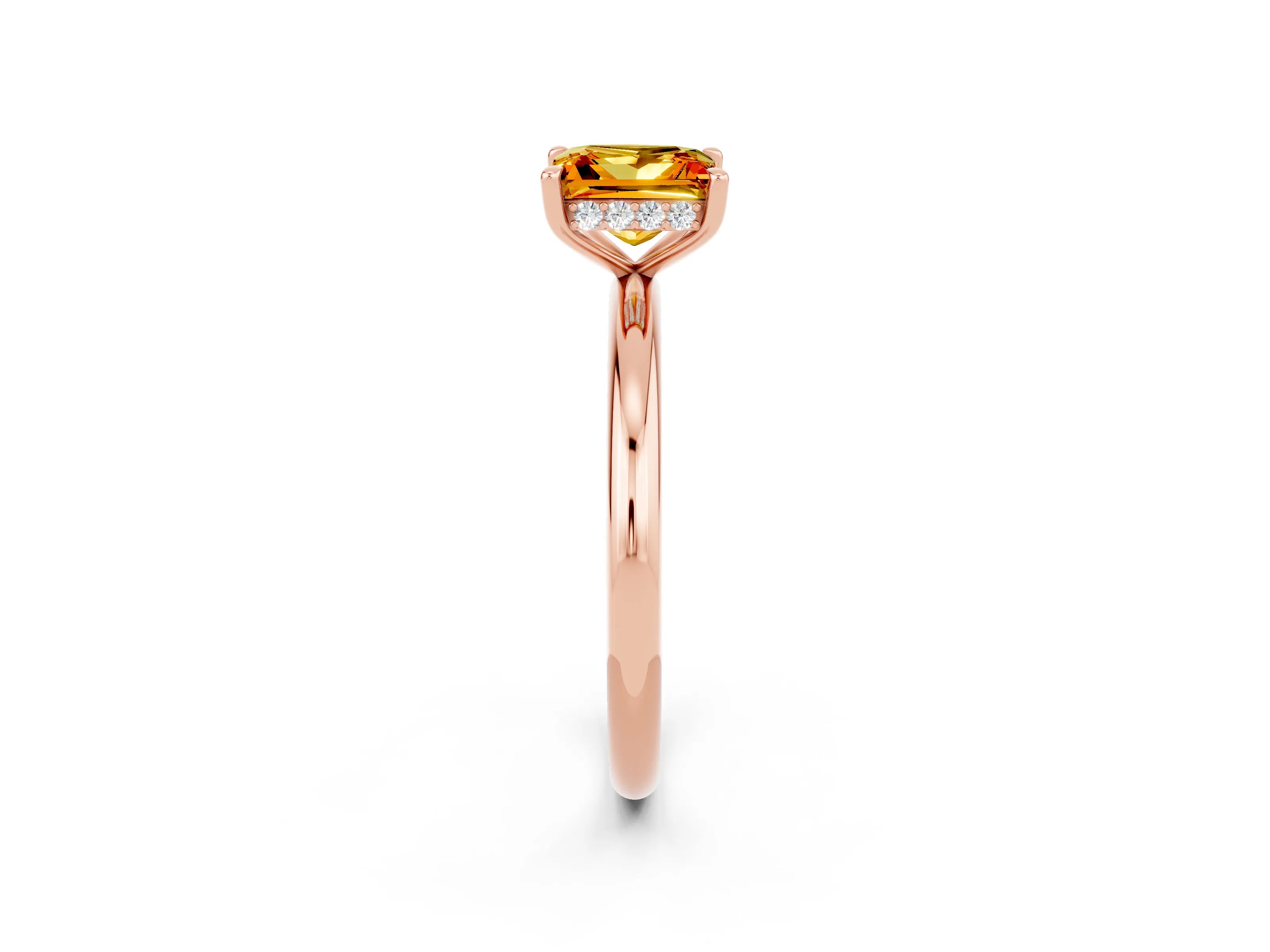 Rose gold Princess Cut Citrine Solitaire Ring with Thin Band and Four-Prong Setting_2