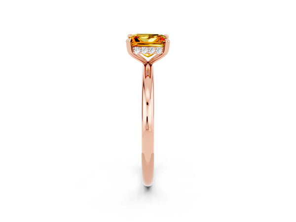 Rose gold Princess Cut Citrine Solitaire Ring with Thin Band and Four-Prong Setting