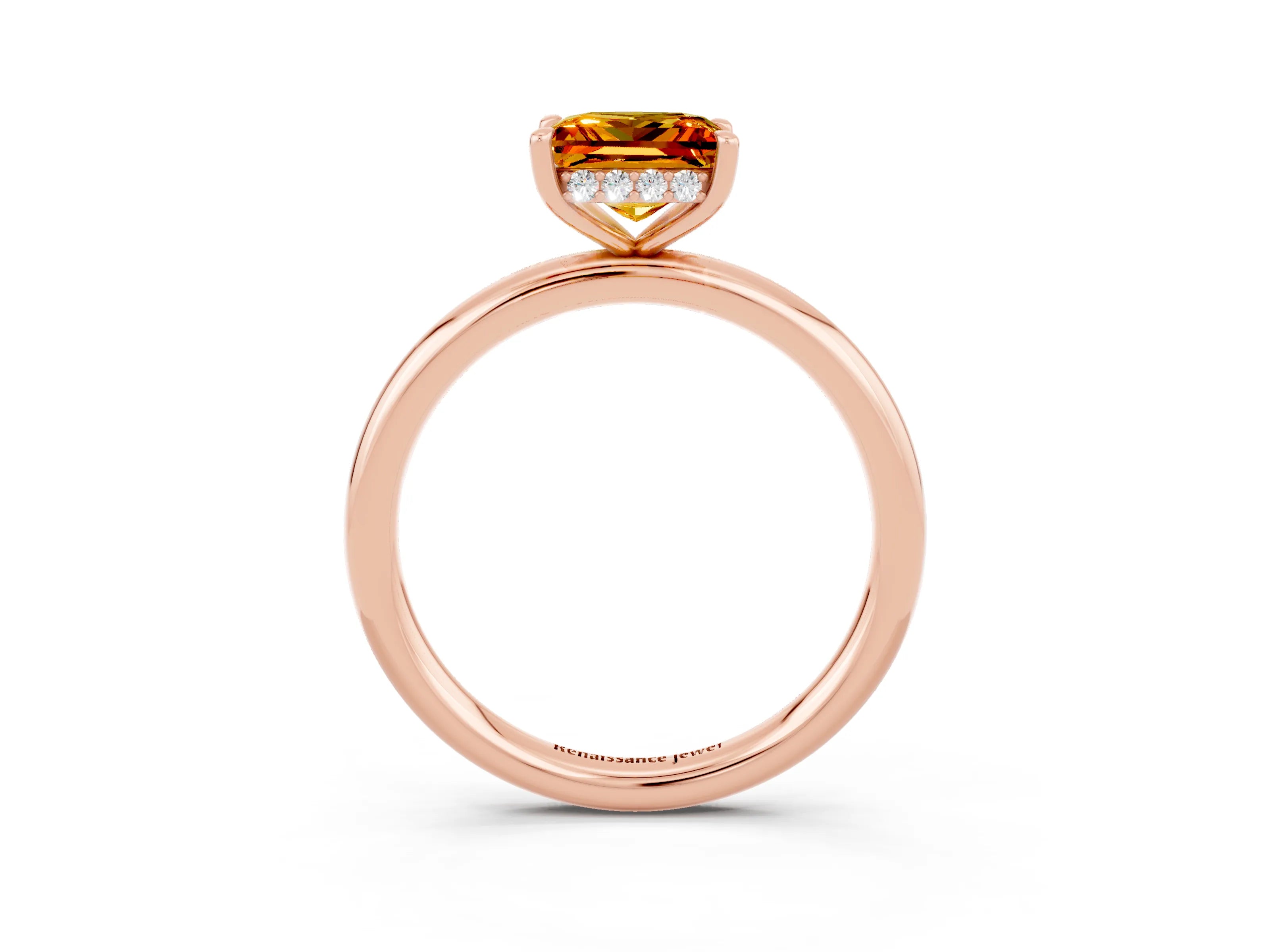 Rose gold Princess Cut Citrine Solitaire Ring with Thin Band and Four-Prong Setting_3