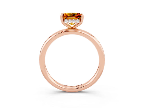 Rose gold Princess Cut Citrine Solitaire Ring with Thin Band and Four-Prong Setting